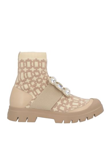 Roger Vivier Woman Ankle Boots Beige Size 7 Leather, Textile Fibers In Neutral