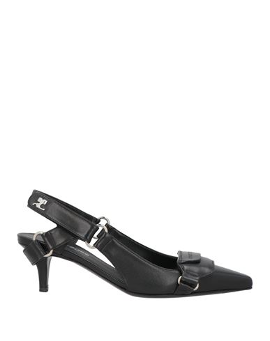 Courrèges Kitten Heel Shoes With Pointed Toe And Front Patch Pocket In Black
