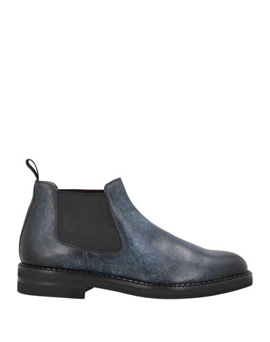 Santoni Man Ankle Boots Navy Size 9 Leather In Blue
