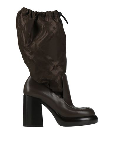 Burberry Woman Boot Dark Brown Size 8 Textile Fibers, Leather In Brown