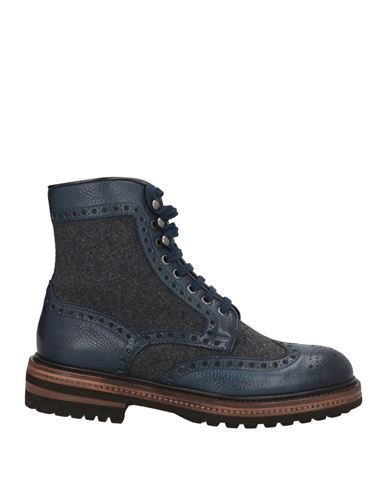Santoni Man Ankle Boots Navy Size 7 Leather, Textile Fibers In Blue