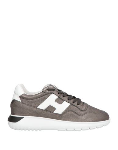 Hogan Woman Sneakers Gunmetal Size 8 Leather, Textile Fibers In Brown