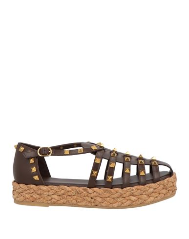 Valentino Garavani Garavani Rockstud Buckle Detailed Flat Shoes In Brown