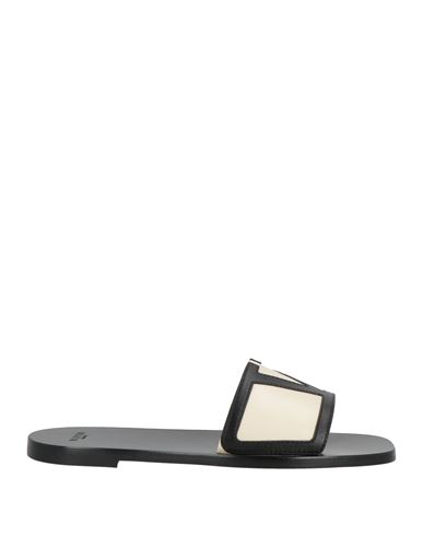 Valentino Butter White And Black Synthetic Slides With Wide Strap In Multi