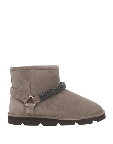 Brunello Cucinelli Bead-embellished Shearling-lined Suede Ankle Boots In Gray