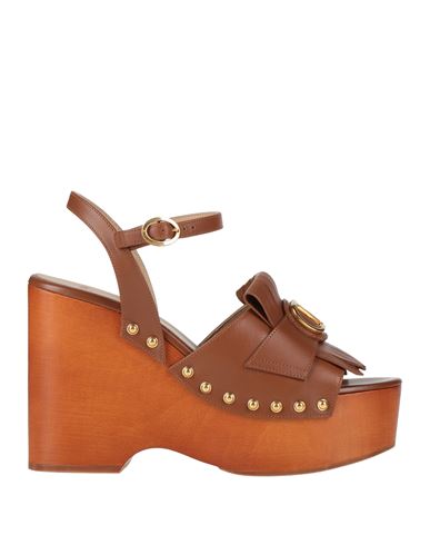 Valentino Garavani Woman Sandals Brown Size 7 Leather In Multi
