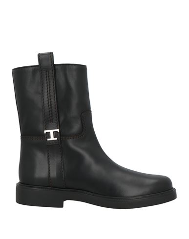 Tod's Refined Black Leather Ankle Boots With Block Heel In Multi