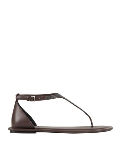 Brunello Cucinelli Woman Thong Sandal Dark Brown Size 8 Leather In Brown