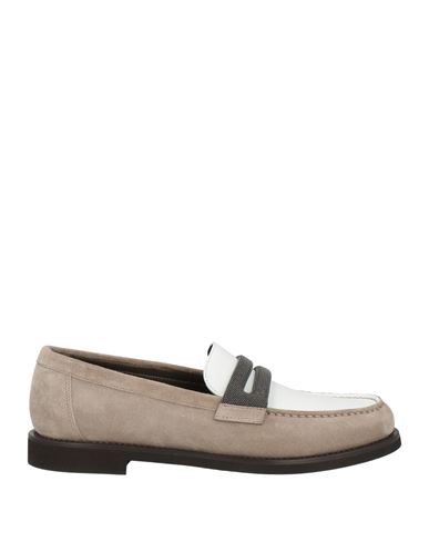 Brunello Cucinelli Beige Loafers With Monile Detail And Chain In Gray