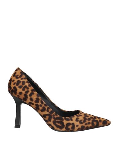 Roberto Festa Woman Pumps Beige Size 7 Leather In Animal Print
