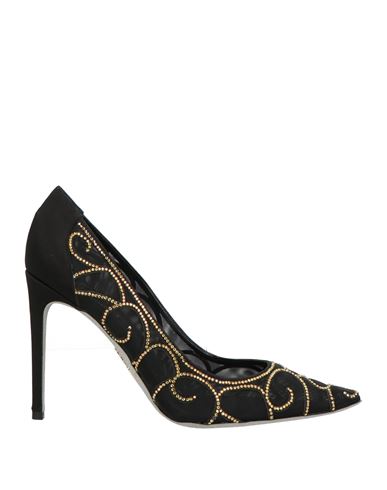 René Caovilla Rene' Caovilla Woman Pumps Black Size 8 Textile Fibers, Leather In Animal Print