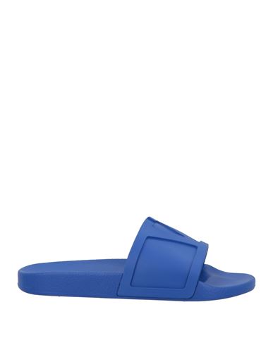 Valentino Garavani Wide Strap Open Toe Rubber Slides In Blue