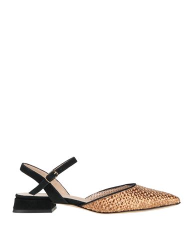 Status Woman Ballet Flats Camel Size 7 Leather, Straw In Gold