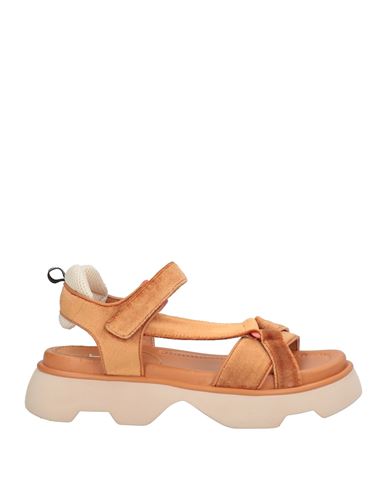 Jeannot Woman Sandals Camel Size 7 Leather, Textile Fibers In Brown