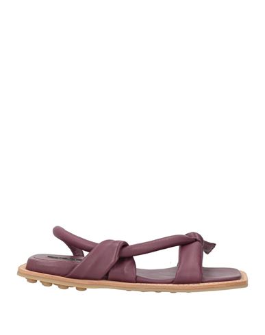 Malloni Woman Sandals Plum Size 6 Leather In Purple