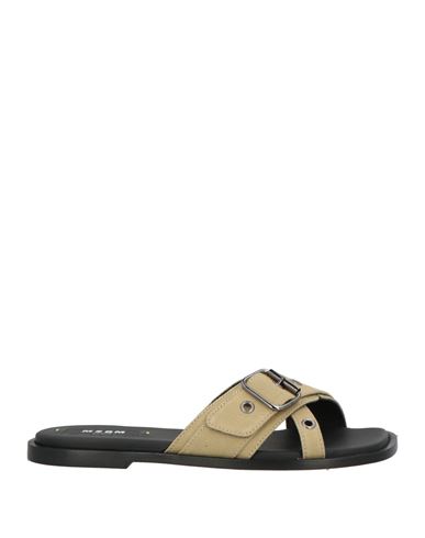 Msgm Woman Sandals Khaki Size 7 Textile Fibers In Black