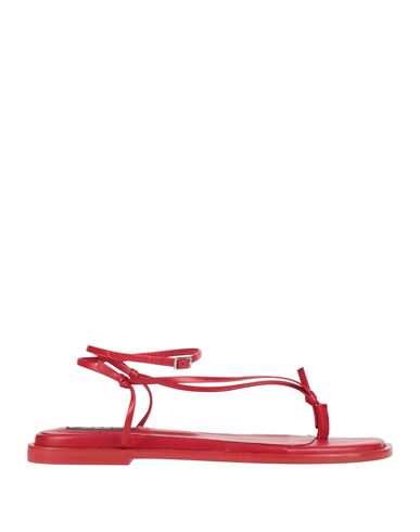 Msgm Woman Thong Sandal Red Size 7 Leather