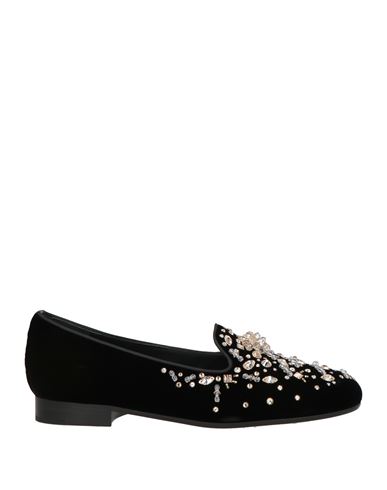 René Caovilla Rene' Caovilla Woman Loafers Black Size 7.5 Textile Fibers, Leather In Multi