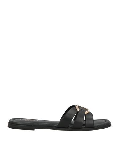 Twinset Woman Sandals Black Size 8 Cow Leather In Black