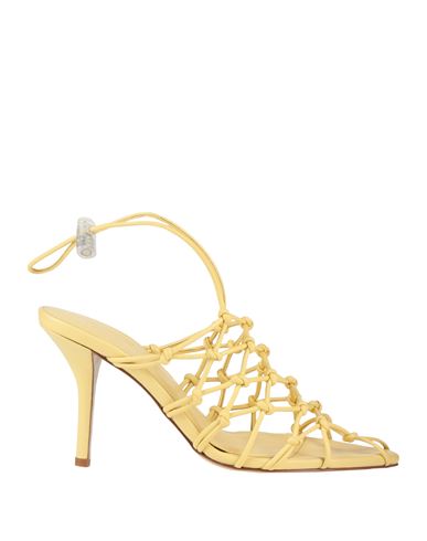 Gia Borghini Woman Sandals Pastel Yellow Size 8 Leather In Animal Print