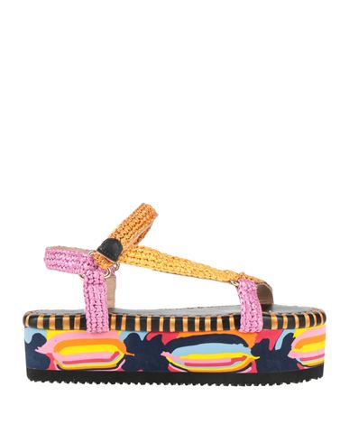 De Siena Woman Sandals Orange Size 8 Textile Fibers In Animal Print