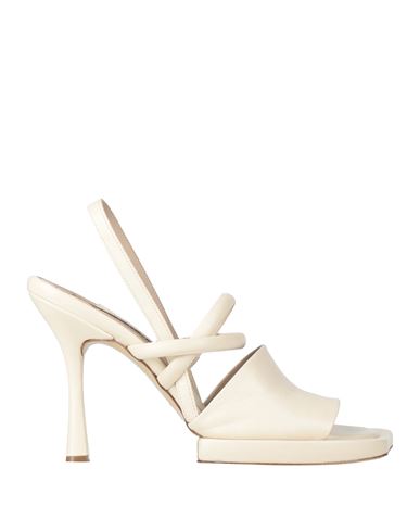 Malloni Woman Sandals Ivory Size 11 Leather In Brown