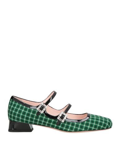 Roger Vivier Woman Ballet Flats Emerald Green Size 8 Textile Fibers, Leather