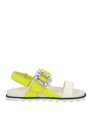 Roger Vivier Woman Sandals Lime Green Size 6 Textile Fibers, Leather