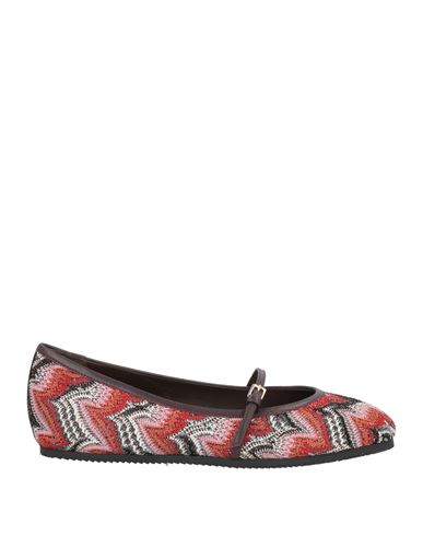 Missoni Woman Ballet Flats Brick Size 8 Leather, Textile Fibers In Red