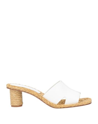 Paloma Barceló Woman Sandals White Size 7 Leather, Natural Raffia