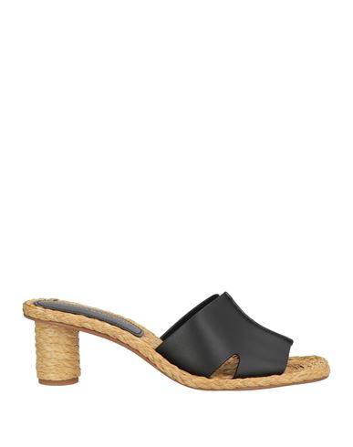 Paloma Barceló Woman Sandals Black Size 7 Leather, Natural Raffia