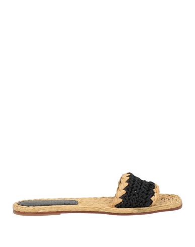 Paloma Barceló Woman Sandals Black Size 8 Textile Fibers, Natural Raffia