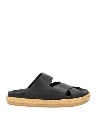 Paloma Barceló Woman Sandals Black Size 8 Cow Leather, Natural Raffia