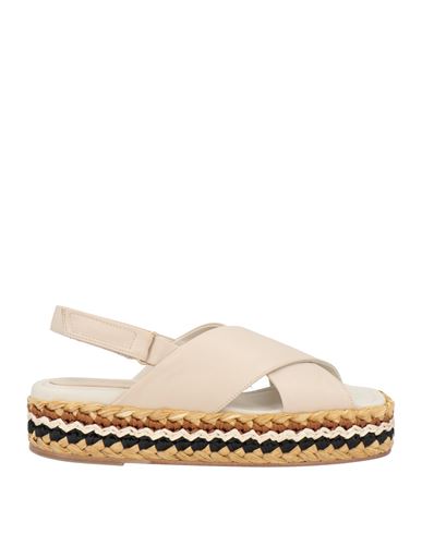 Paloma Barceló Woman Sandals Ivory Size 8 Calfskin, Natural Raffia In Neutral