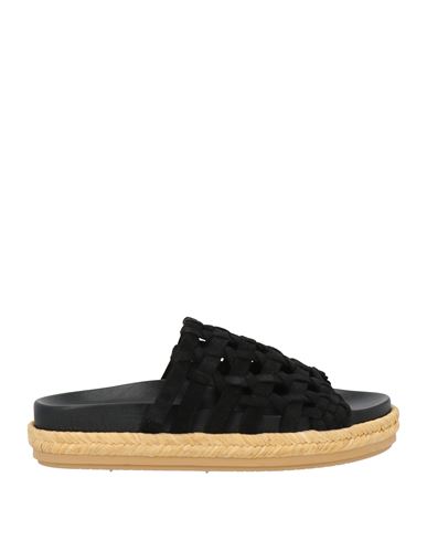 Paloma Barceló Woman Sandals Black Size 8 Leather, Natural Raffia In Multi