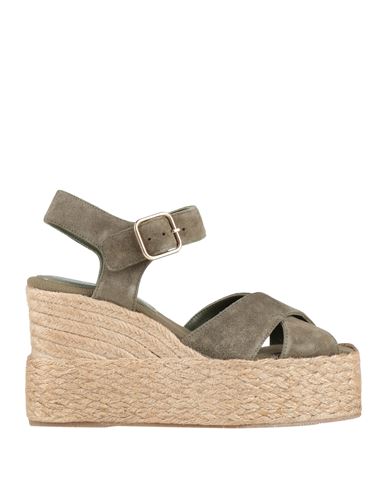 Paloma Barceló Palomitas By  Woman Espadrilles Sage Green Size 8 Leather In Animal Print