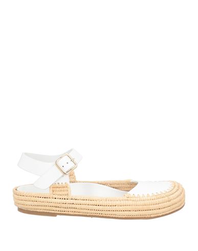 Paloma Barceló Woman Ballet Flats White Size 8 Cow Leather, Natural Raffia