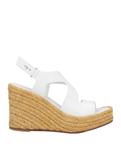 Paloma Barceló Woman Sandals White Size 10 Cow Leather, Natural Raffia