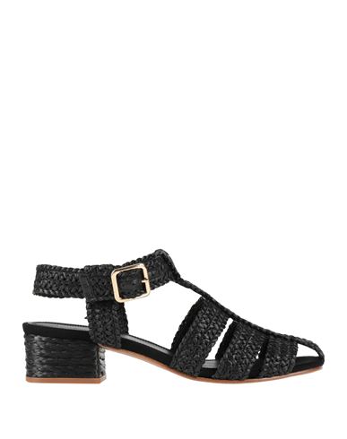 Paloma Barceló Woman Sandals Black Size 6 Natural Raffia In Black
