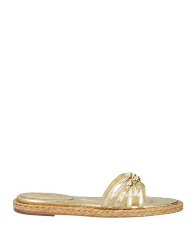 Paloma Barceló Woman Sandals Gold Size 8 Leather In Animal Print