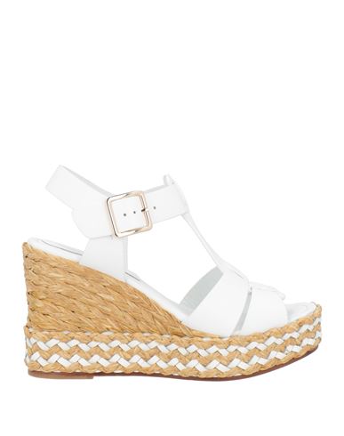Paloma Barceló Woman Sandals White Size 8 Cow Leather, Natural Raffia