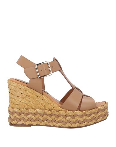 Paloma Barceló Woman Sandals Camel Size 8 Cow Leather, Natural Raffia In Neutral