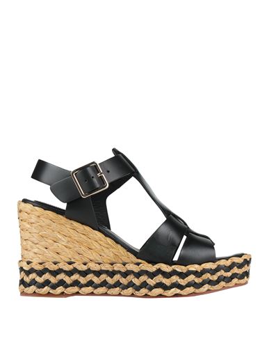 Paloma Barceló Woman Sandals Black Size 8 Cow Leather, Natural Raffia