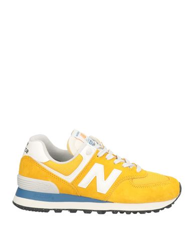 New Balance 574 Woman Sneakers Yellow Size 6.5 Leather, Textile Fibers In Animal Print