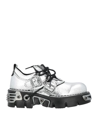 New Rock Woman Lace-up Shoes Silver Size 8 Leather