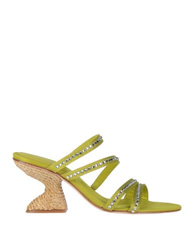 Paloma Barceló Woman Sandals Lime Green Size 8 Textile Fibers, Natural Raffia