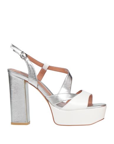 Luciano Barachini Woman Sandals White Size 10 Leather, Synthetisches Material In Silver