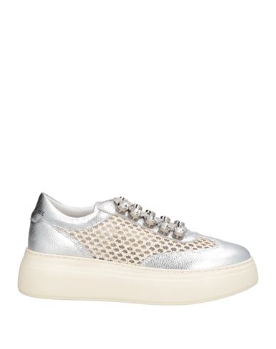 Emanuélle Vee Woman Sneakers Silver Size 8 Leather, Textile Fibers