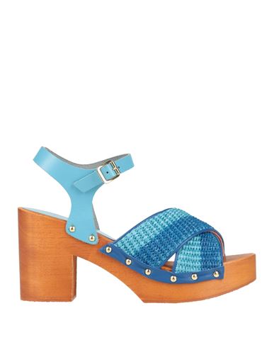 Maliparmi Malìparmi Woman Sandals Blue Size 8 Natural Raffia, Leather