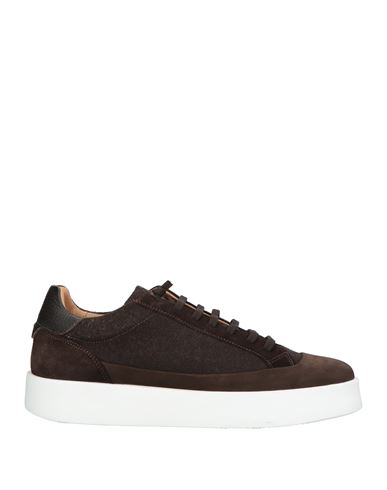 Fabiano Ricci Man Sneakers Dark Brown Size 9 Leather, Textile Fibers